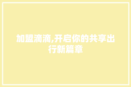 加盟滴滴,开启你的共享出行新篇章