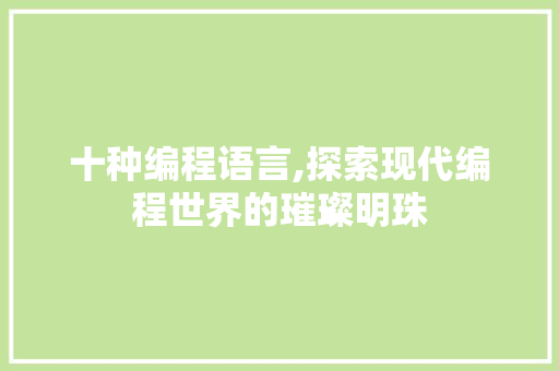 十种编程语言,探索现代编程世界的璀璨明珠 Web前端