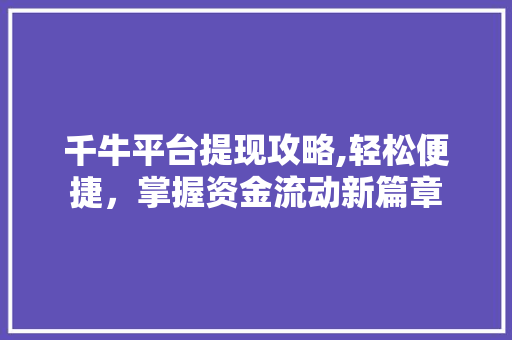 千牛平台提现攻略,轻松便捷，掌握资金流动新篇章