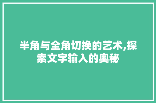 半角与全角切换的艺术,探索文字输入的奥秘 WordPress教程 半角与全角切换的艺术,探索文字输入的奥秘 WordPress教程