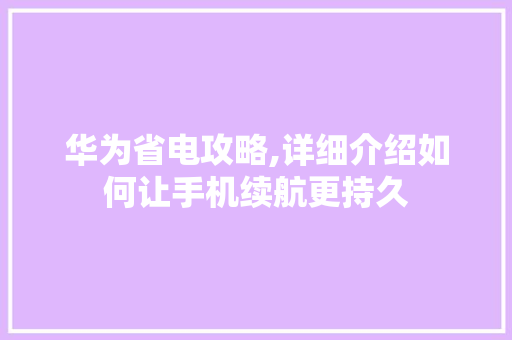 华为省电攻略,详细介绍如何让手机续航更持久 服务器/数据库