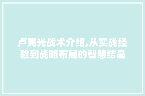 卢克光战术介绍,从实战经验到战略布局的智慧结晶 WordPress教程