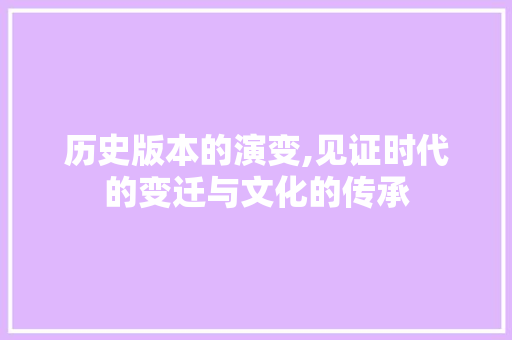历史版本的演变,见证时代的变迁与文化的传承