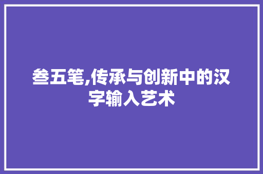 叁五笔,传承与创新中的汉字输入艺术