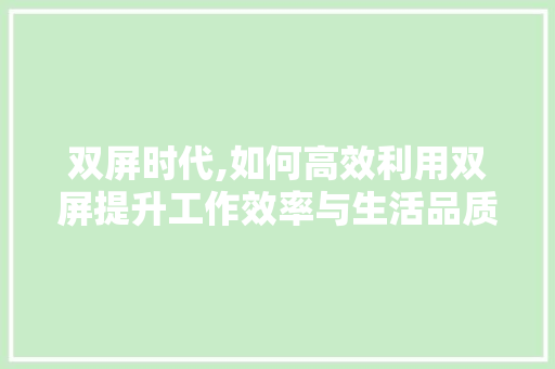双屏时代,如何高效利用双屏提升工作效率与生活品质 Web前端