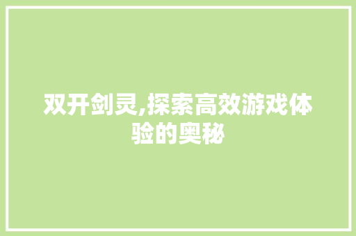 双开剑灵,探索高效游戏体验的奥秘