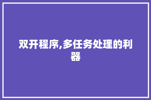 双开程序,多任务处理的利器