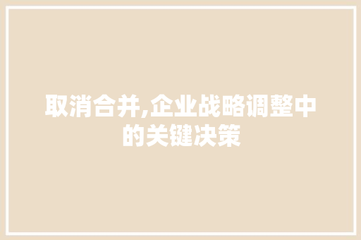 取消合并,企业战略调整中的关键决策 Web前端