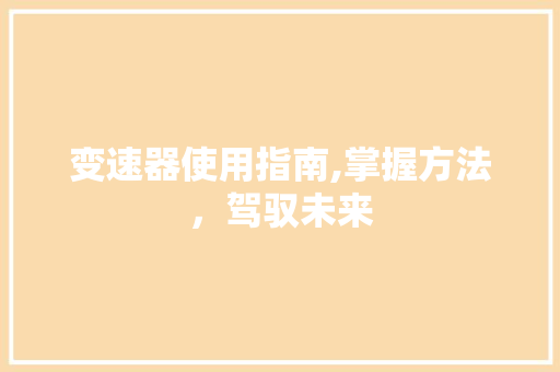 变速器使用指南,掌握方法，驾驭未来 服务器/数据库