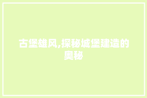 古堡雄风,探秘城堡建造的奥秘 建站教程