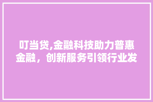 叮当贷,金融科技助力普惠金融，创新服务引领行业发展
