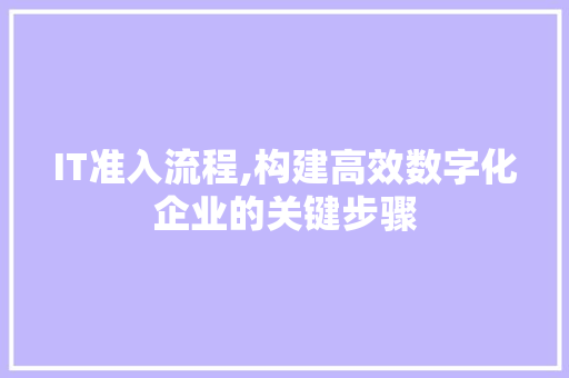 IT准入流程,构建高效数字化企业的关键步骤