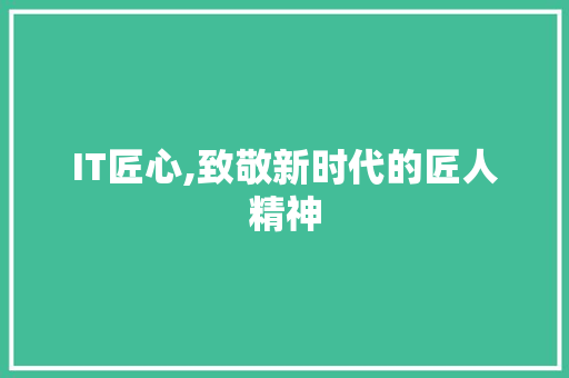 IT匠心,致敬新时代的匠人精神