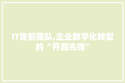 IT售前团队,企业数字化转型的“开路先锋”