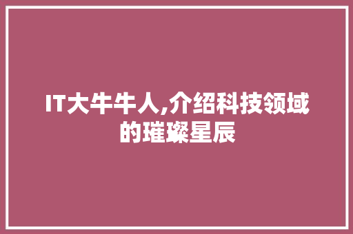 IT大牛牛人,介绍科技领域的璀璨星辰