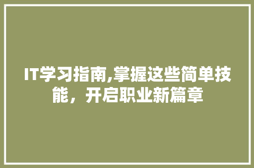 IT学习指南,掌握这些简单技能，开启职业新篇章 服务器/数据库