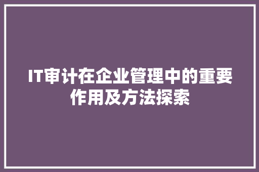 IT审计在企业管理中的重要作用及方法探索