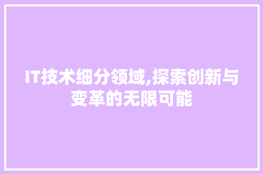 IT技术细分领域,探索创新与变革的无限可能