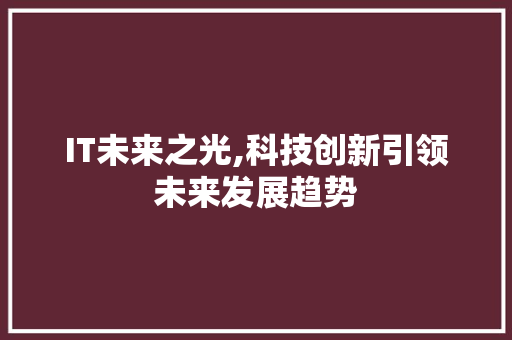 IT未来之光,科技创新引领未来发展趋势
