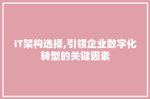 IT架构选择,引领企业数字化转型的关键因素