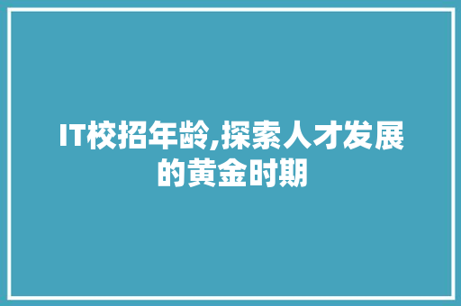 IT校招年龄,探索人才发展的黄金时期