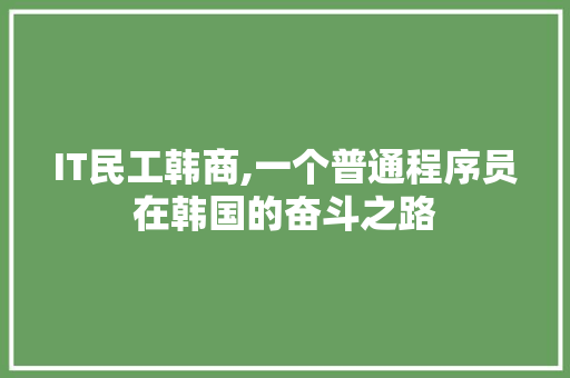 IT民工韩商,一个普通程序员在韩国的奋斗之路