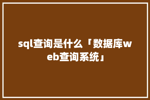 sql查询是什么「数据库web查询系统」
