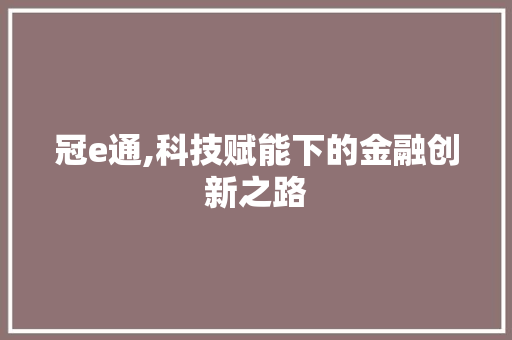冠e通,科技赋能下的金融创新之路