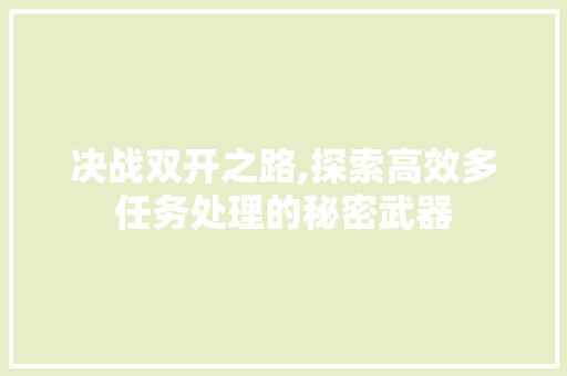 决战双开之路,探索高效多任务处理的秘密武器