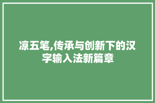 凉五笔,传承与创新下的汉字输入法新篇章 Web前端