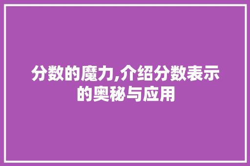 分数的魔力,介绍分数表示的奥秘与应用 服务器/数据库