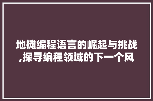 地摊编程语言的崛起与挑战,探寻编程领域的下一个风口 Web前端