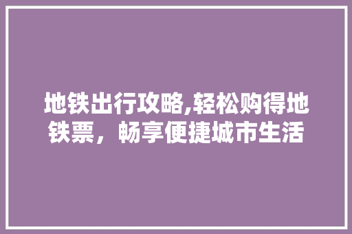 地铁出行攻略,轻松购得地铁票，畅享便捷城市生活