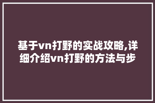 基于vn打野的实战攻略,详细介绍vn打野的方法与步骤