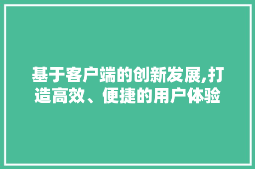 基于客户端的创新发展,打造高效、便捷的用户体验