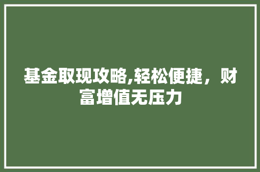 基金取现攻略,轻松便捷，财富增值无压力