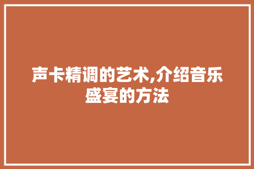 声卡精调的艺术,介绍音乐盛宴的方法 建站教程