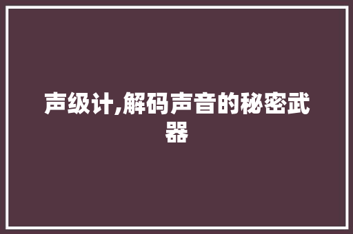 声级计,解码声音的秘密武器