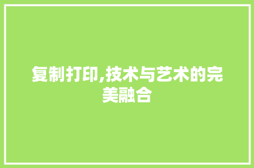复制打印,技术与艺术的完美融合