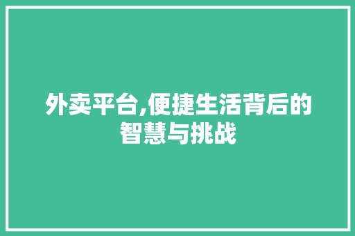 外卖平台,便捷生活背后的智慧与挑战 服务器/数据库