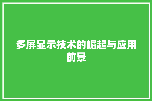 多屏显示技术的崛起与应用前景