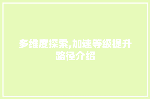 多维度探索,加速等级提升路径介绍