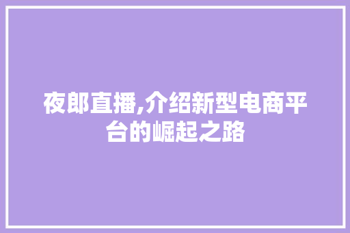 夜郎直播,介绍新型电商平台的崛起之路