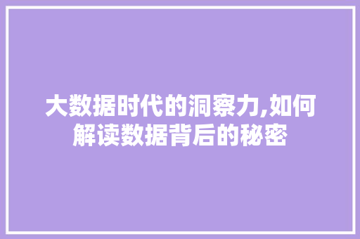 大数据时代的洞察力,如何解读数据背后的秘密