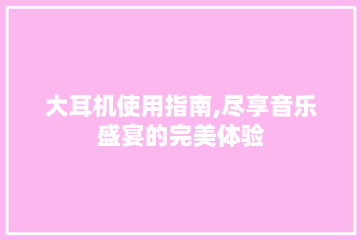 大耳机使用指南,尽享音乐盛宴的完美体验 Web前端