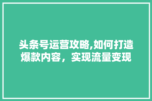 头条号运营攻略,如何打造爆款内容，实现流量变现