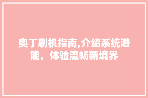 奥丁刷机指南,介绍系统潜能，体验流畅新境界