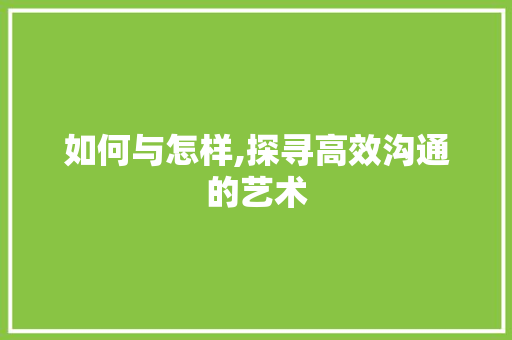 如何与怎样,探寻高效沟通的艺术