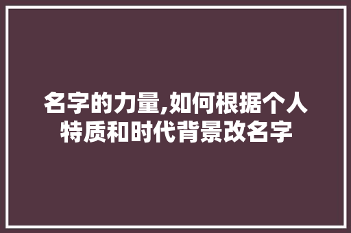 名字的力量,如何根据个人特质和时代背景改名字 服务器/数据库