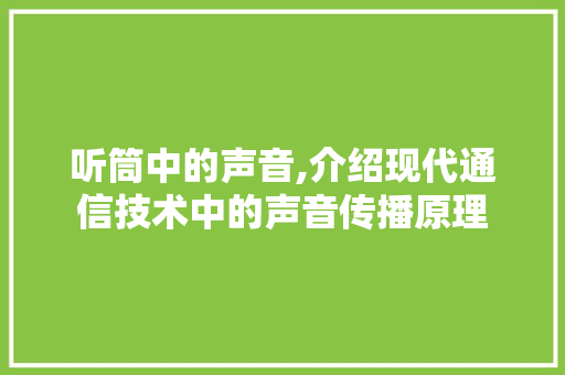 听筒中的声音,介绍现代通信技术中的声音传播原理 SEO教程